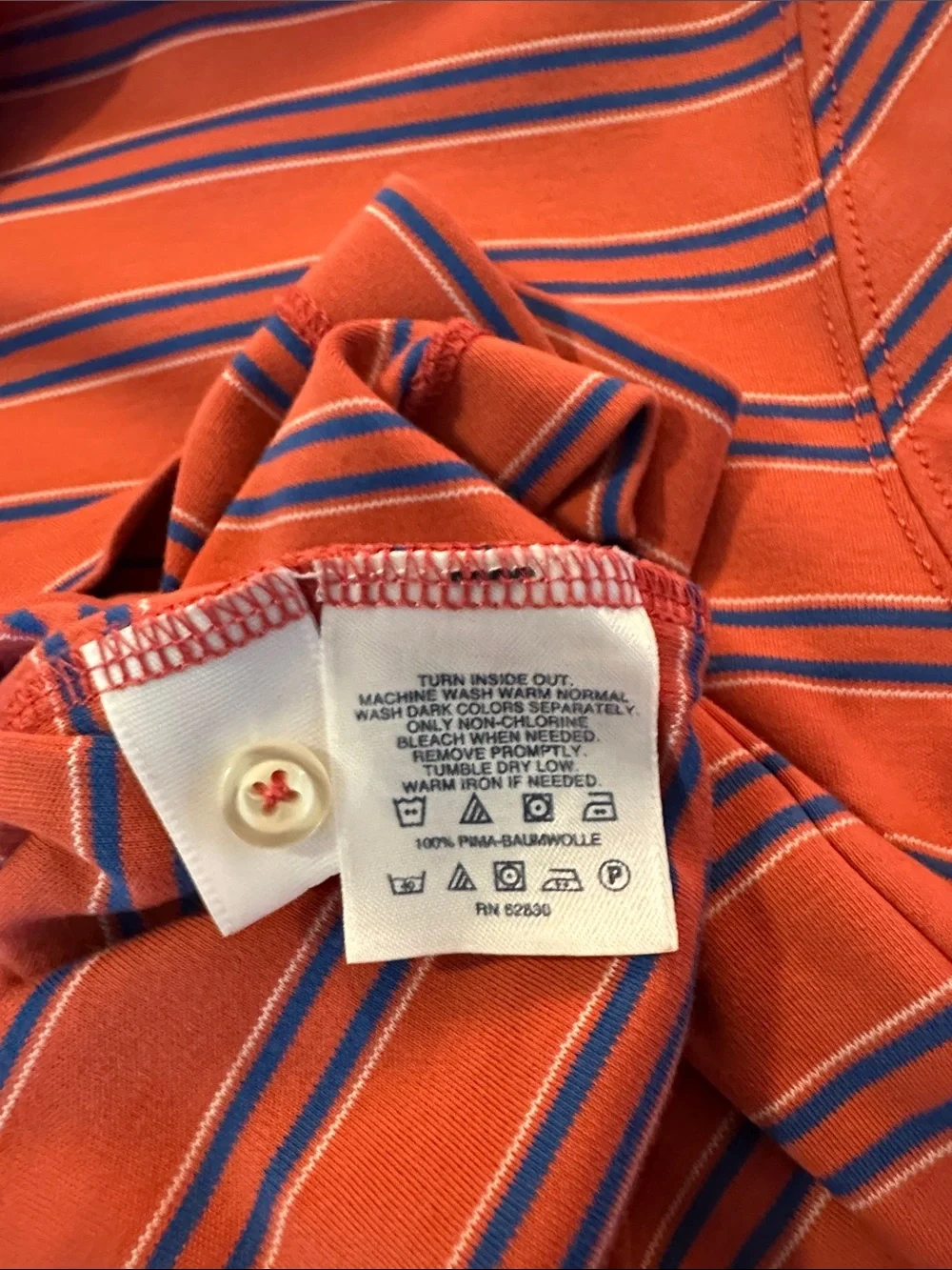 🔥4/$45🔥Lands' End Red Polo with Navy and Light Blue Stripes